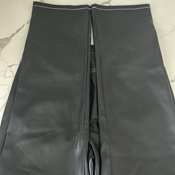 STAUD Elliot High Waist Faux Leather Trouser Straight Leg Black Color Size 8 - Picture 7 of 13